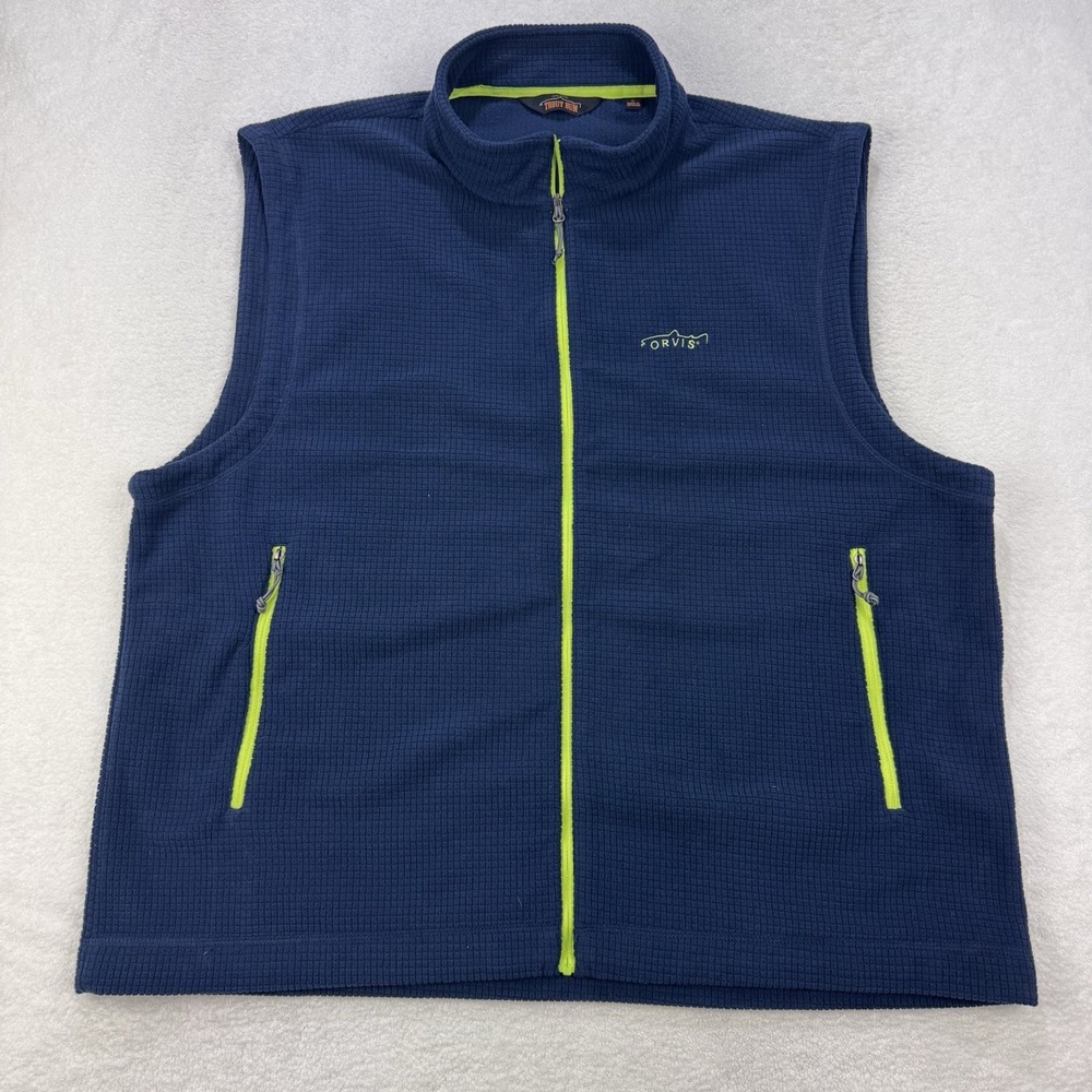 Orvis Vest Trout Bum Men XL Blue Neon Green Full Zip Grid Fleece 0T4P Fishing